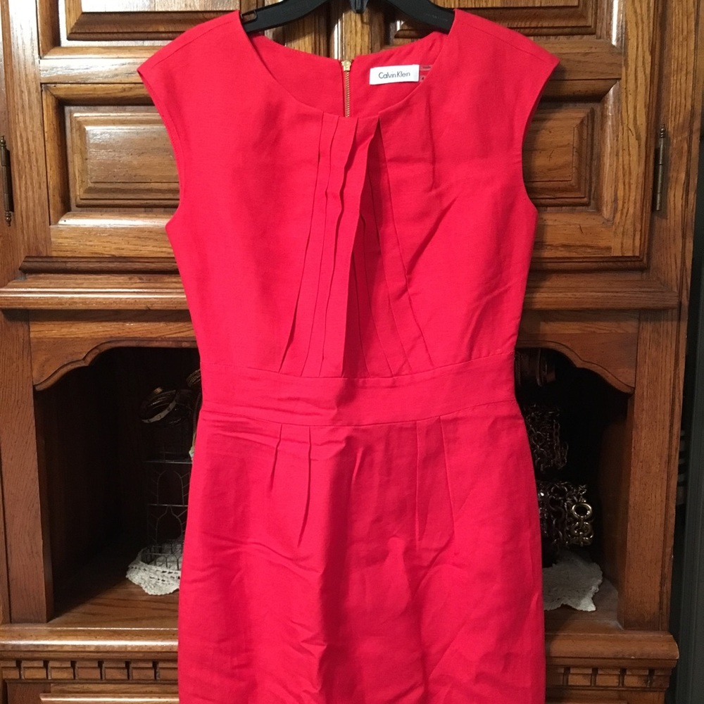 Calvin Klein Tuck-Detail Pintuck Dress SZ4 Fire
